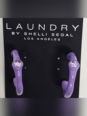 Laundry By Shelli Segal Purple Enamel Hoop Earrings with Crystal